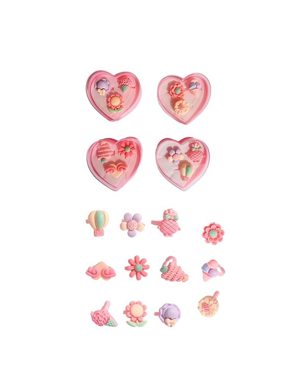 Set De Anillos Ajustables Juguete Niñas Figuras + Estuche