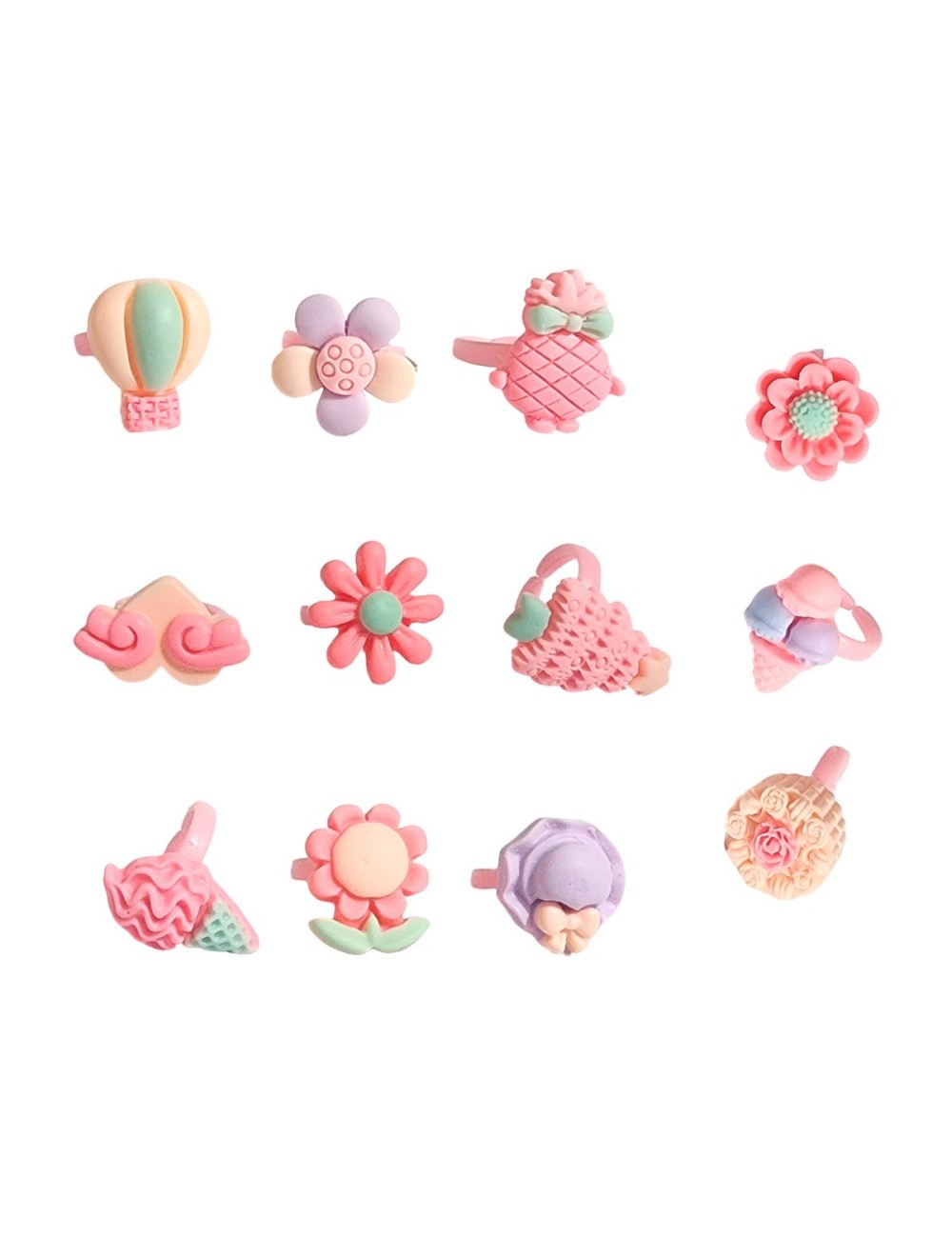 Set De Anillos Ajustables Juguete Niñas Figuras + Estuche