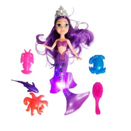 Muñeca Princesa Sirena Con Peine + Animales Marinos Juguete