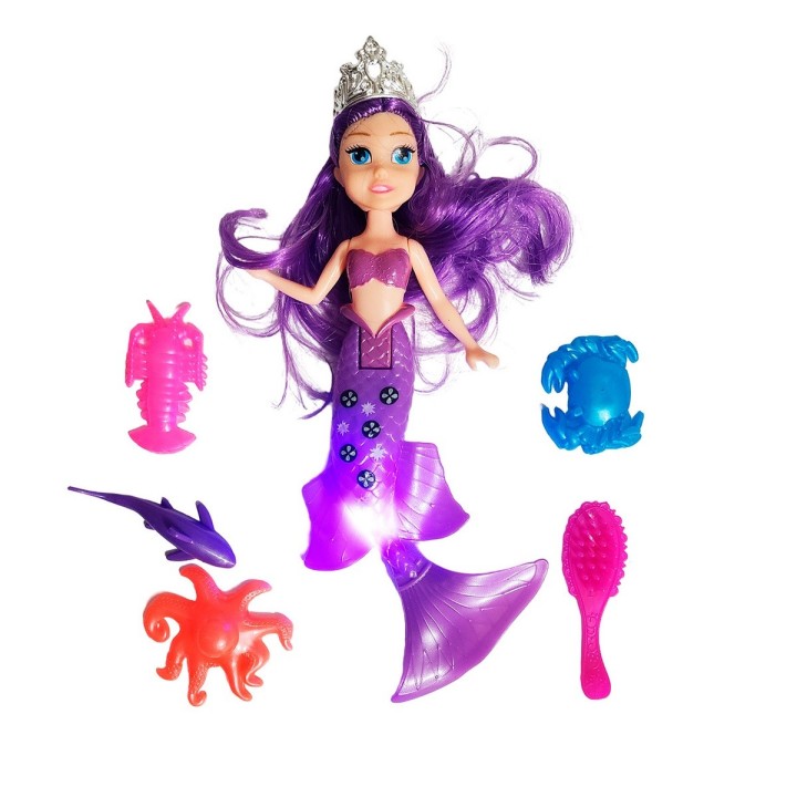 Muñeca Princesa Sirena Con Peine + Animales Marinos Juguete