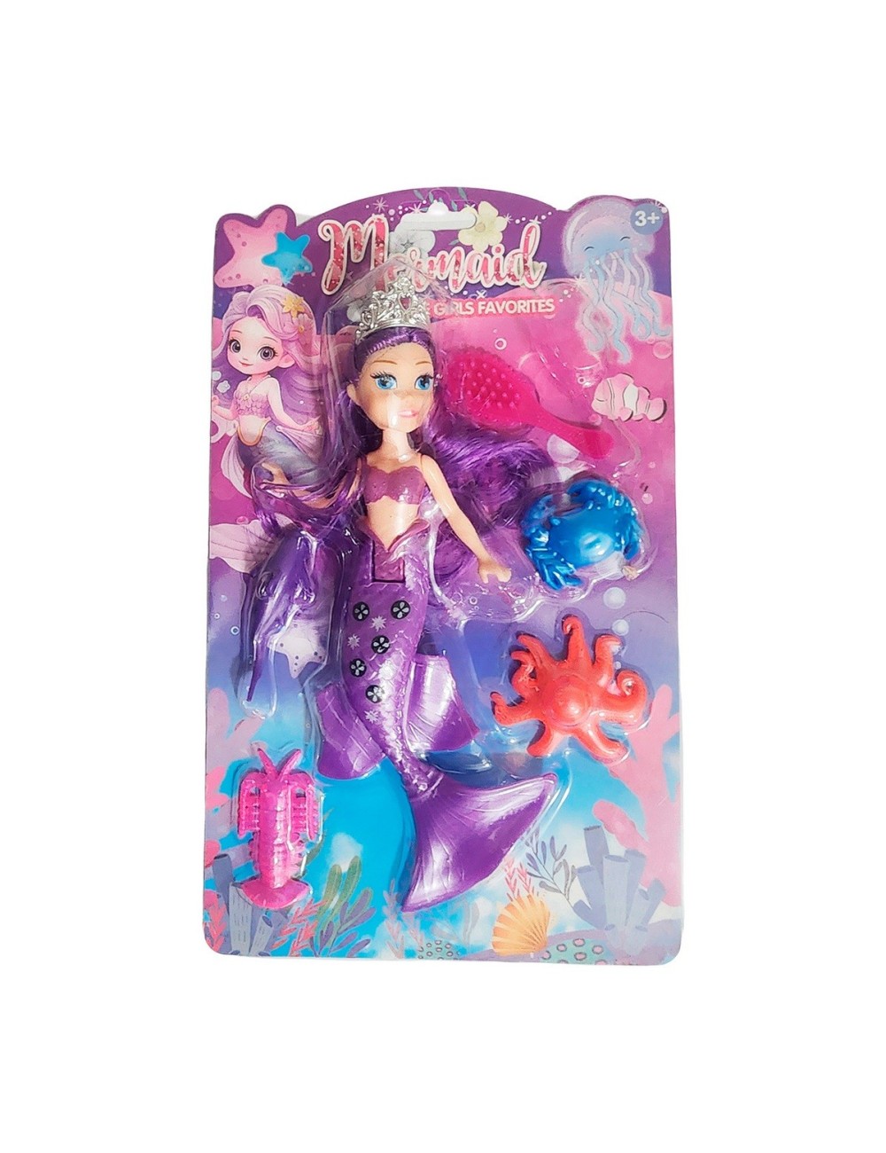 Muñeca Princesa Sirena Con Peine + Animales Marinos Juguete