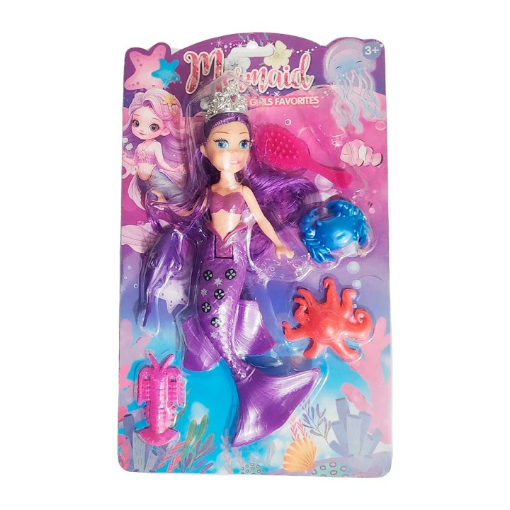 Muñeca Princesa Sirena Con Peine + Animales Marinos Juguete