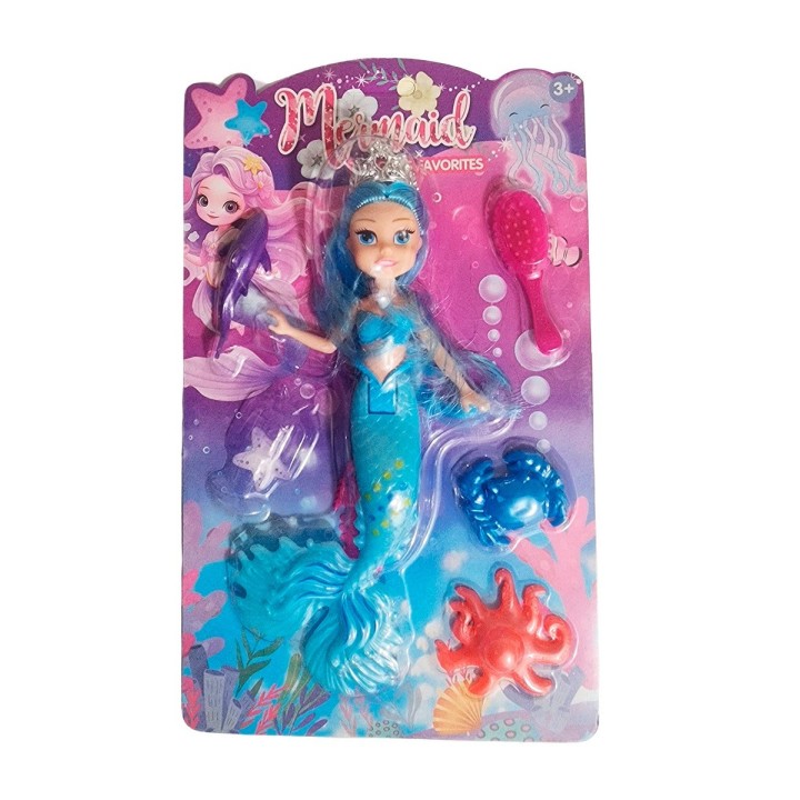 Muñeca Princesa Sirena Con Peine + Animales Marinos Juguete