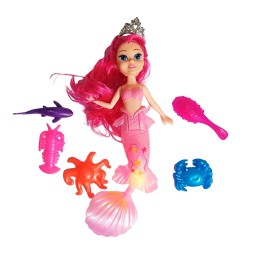Muñeca Princesa Sirena Con Peine + Animales Marinos Juguete
