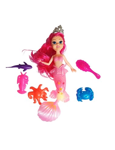 Muñeca Princesa Sirena Con Peine + Animales Marinos Juguete