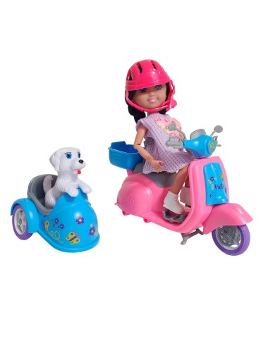 Muñeca Con Mascota En Moto + Accesorios Juguete