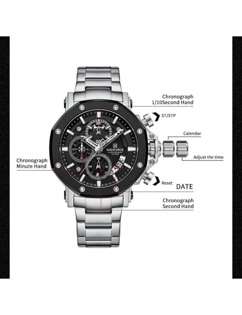 Reloj Naviforce Casual Nf8065 Crono Hombre Acero + Estuche