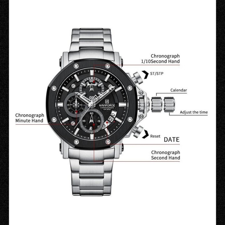 Reloj Naviforce Casual Nf8065 Crono Hombre Acero + Estuche