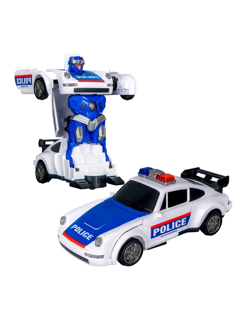 Robot Carro Policia Transformers Juguete Luces + Bateria