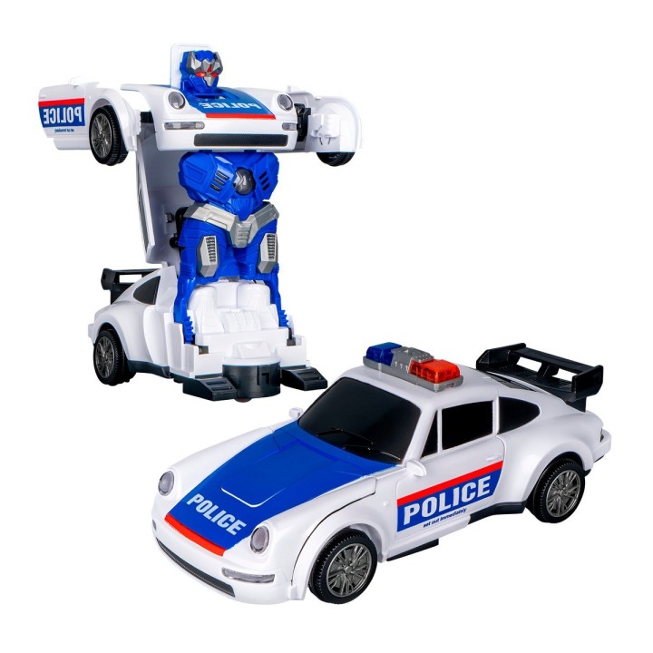 Robot Carro Policia Transformers Juguete Luces + Bateria
