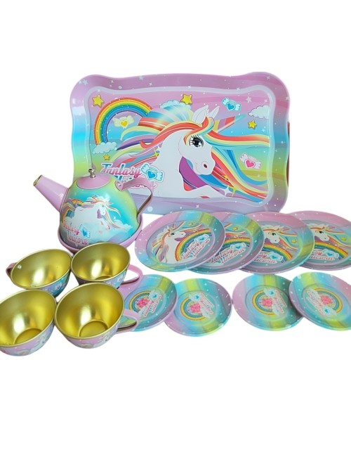 Juego De Tetera Platos Pocillos Juguete Tetera Unicornio