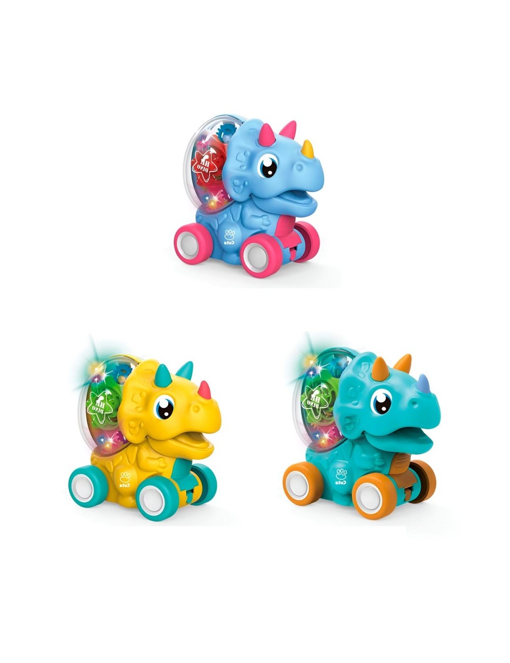 Carro Dinosaurio Triceraptos Set De Juguete X 3 Unidades