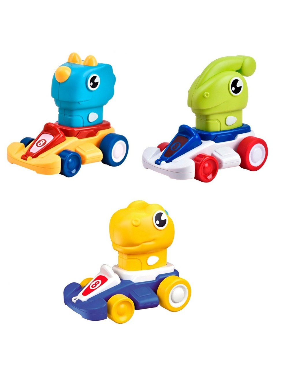 Carro Dinosaurio Kart De Impulso Set De Juguete X 3 Unidades