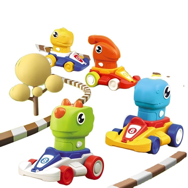 Carro Dinosaurio Kart De Impulso Set De Juguete X 3 Unidades