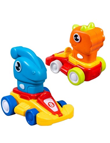 Carro Dinosaurio Kart De Impulso Set De Juguete X 3 Unidades