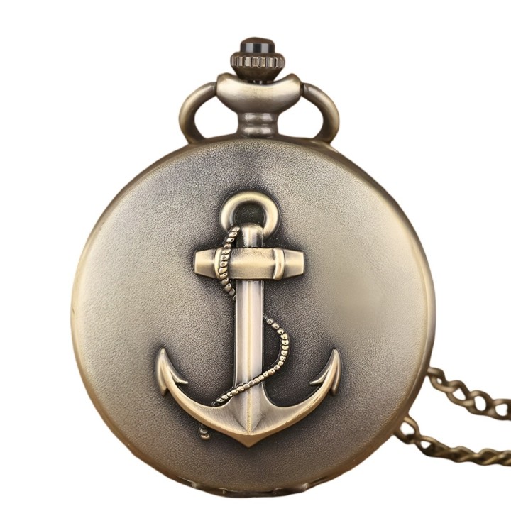 Reloj Bolsillo Vintage Ancla Capitan Marinero + Estuche