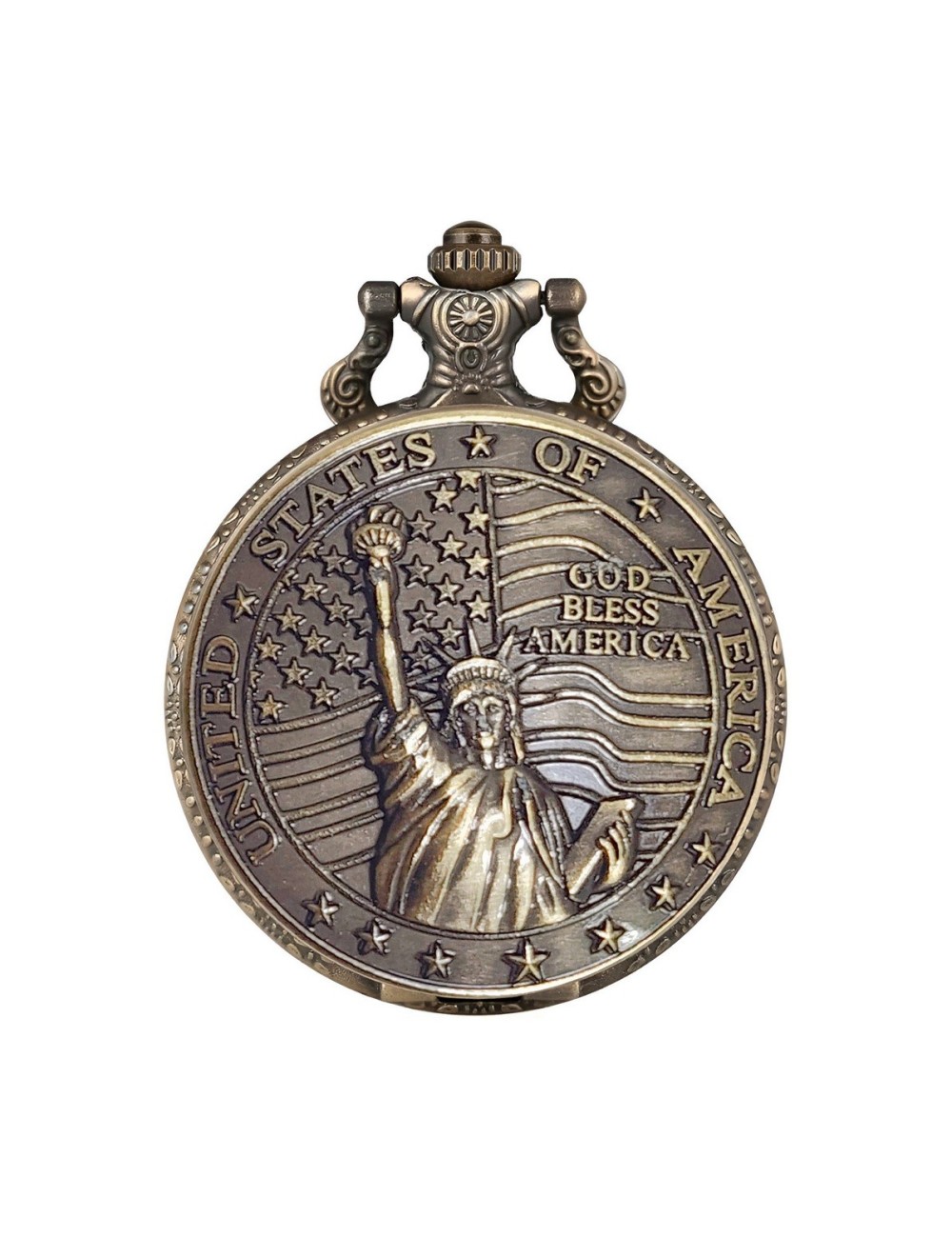 Reloj Bolsillo Vintage Estatua De La Libertad Eeuu + Estuche