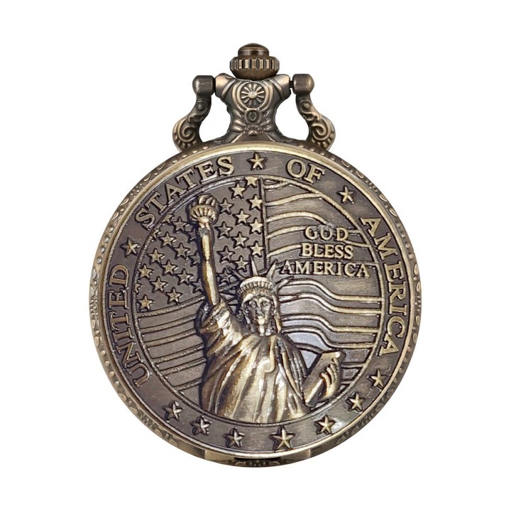 Reloj Bolsillo Vintage Estatua De La Libertad Eeuu + Estuche