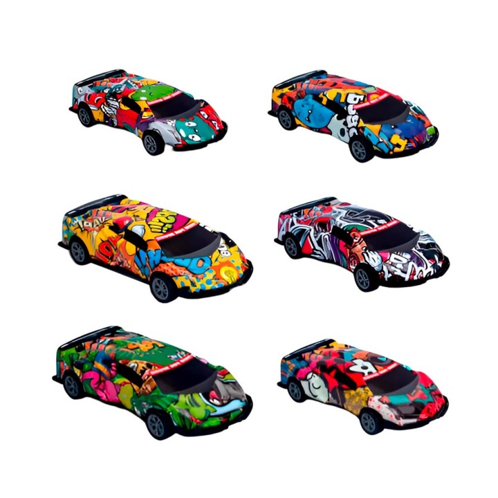 Carro Deportivo Racing Grafiti De Cuerda X 6 Unidades