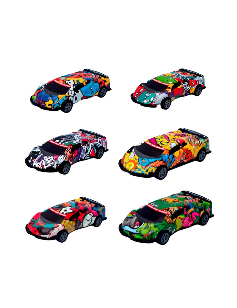 Carro Deportivo Racing Grafiti De Cuerda X 6 Unidades