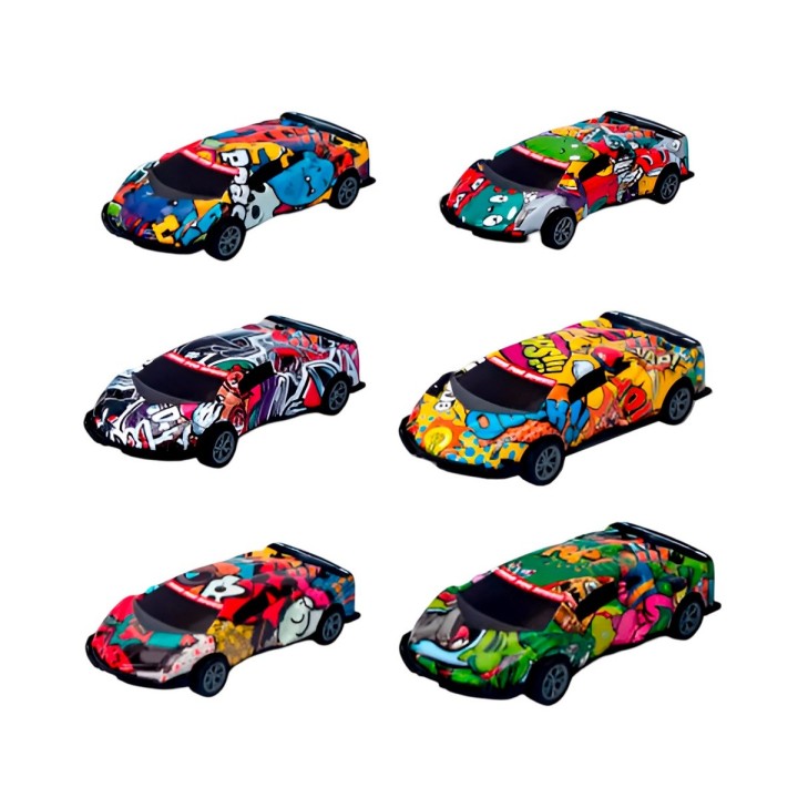 Carro Deportivo Racing Grafiti De Cuerda X 6 Unidades