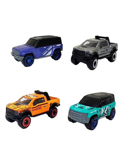 Carro Camioneta De Metal Coleccionable 4 Unidades + Estuche