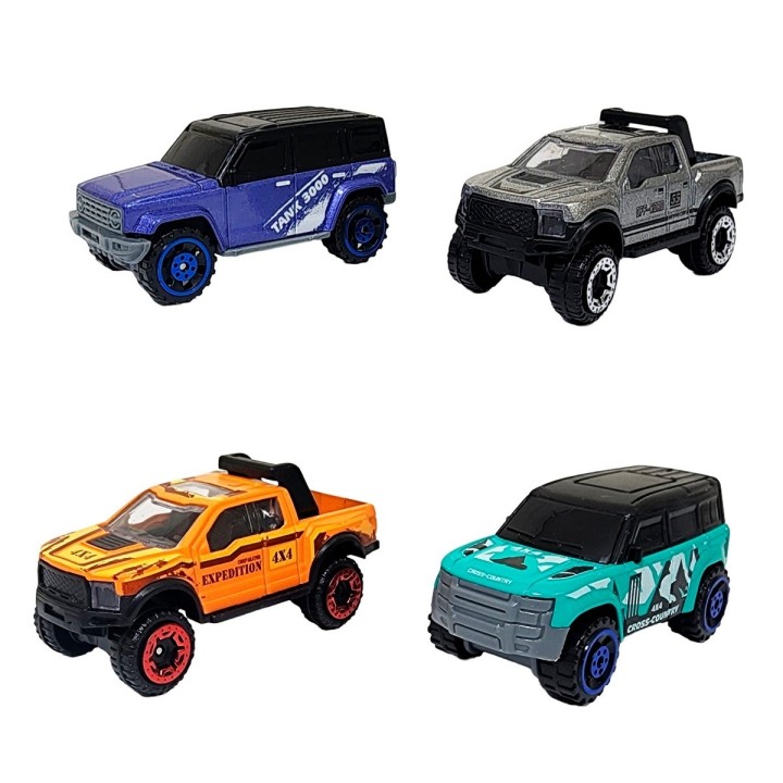 Carro Camioneta De Metal Coleccionable 4 Unidades + Estuche