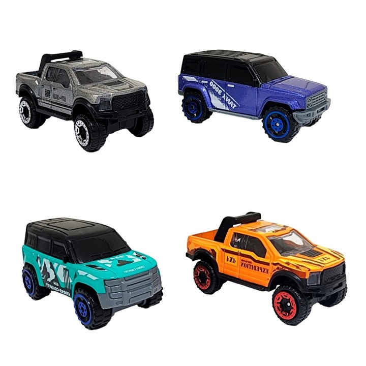 Carro Camioneta De Metal Coleccionable 4 Unidades + Estuche