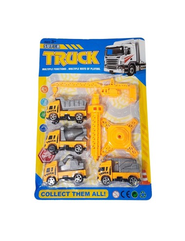 Camiones Construccion Set + Grua Juguete Niños Constructor