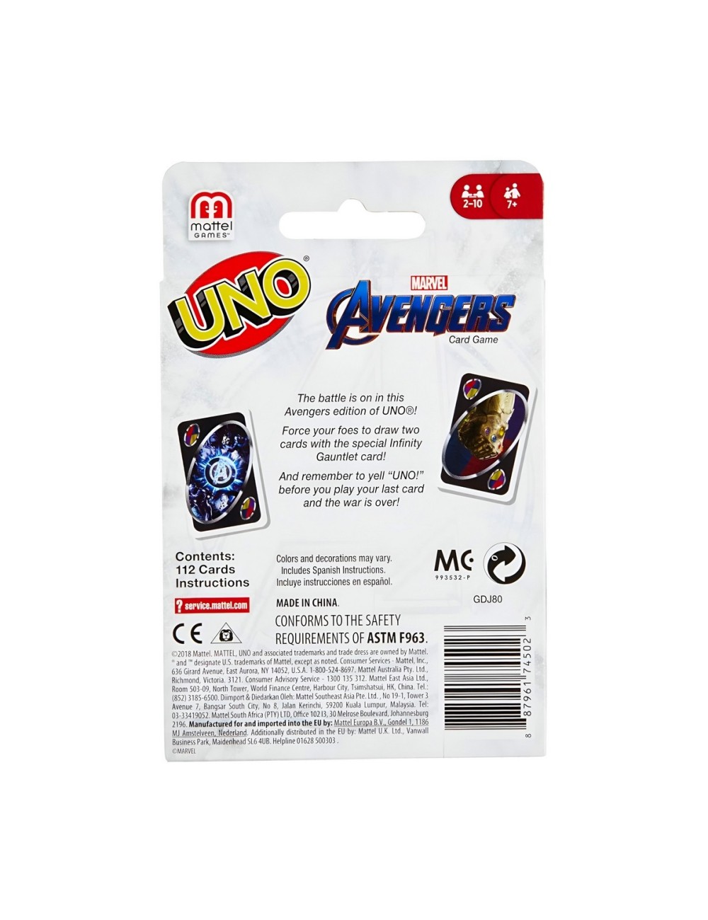 Juego de Mesa Cartas Uno Avengers Heroes