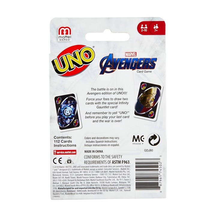 Juego de Mesa Cartas Uno Avengers Heroes