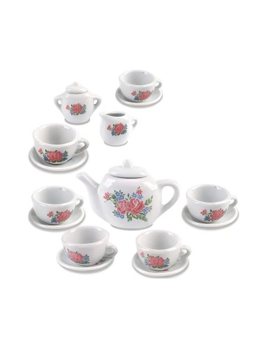 Juego De Te Porcelana Juguete Tetera Platos Pocillos Flor
