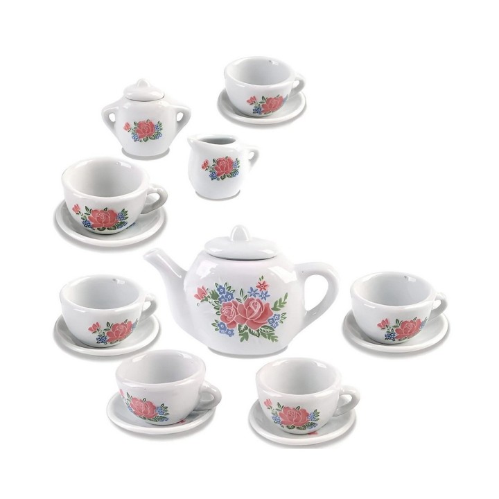 Juego De Te Porcelana Juguete Tetera Platos Pocillos Flor