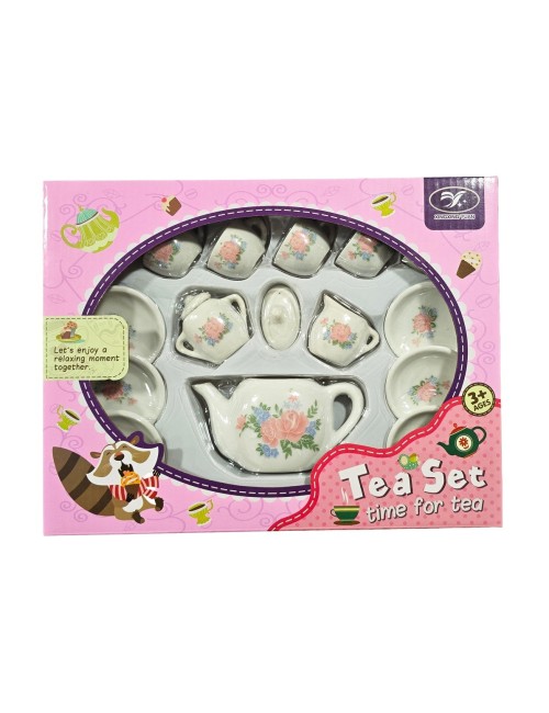 Juego De Te Porcelana Juguete Tetera Platos Pocillos Flor