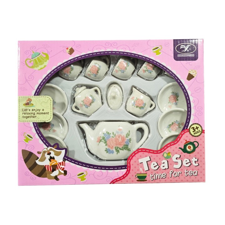 Juego De Te Porcelana Juguete Tetera Platos Pocillos Flor