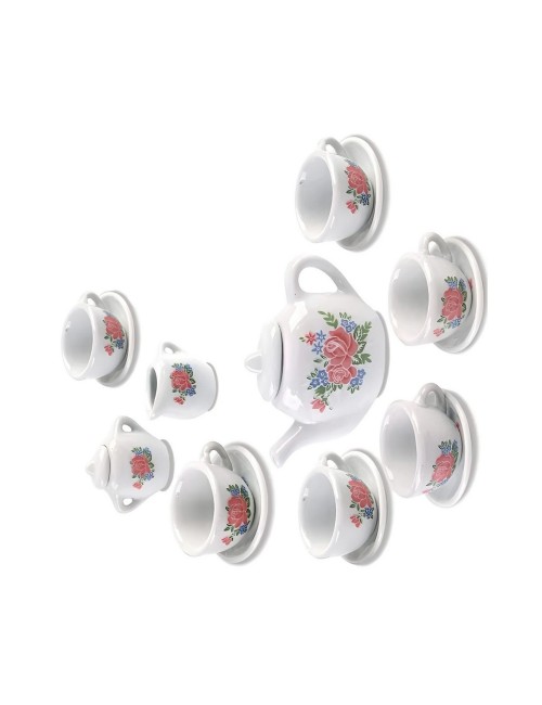 Juego De Te Porcelana Juguete Tetera Platos Pocillos Flor