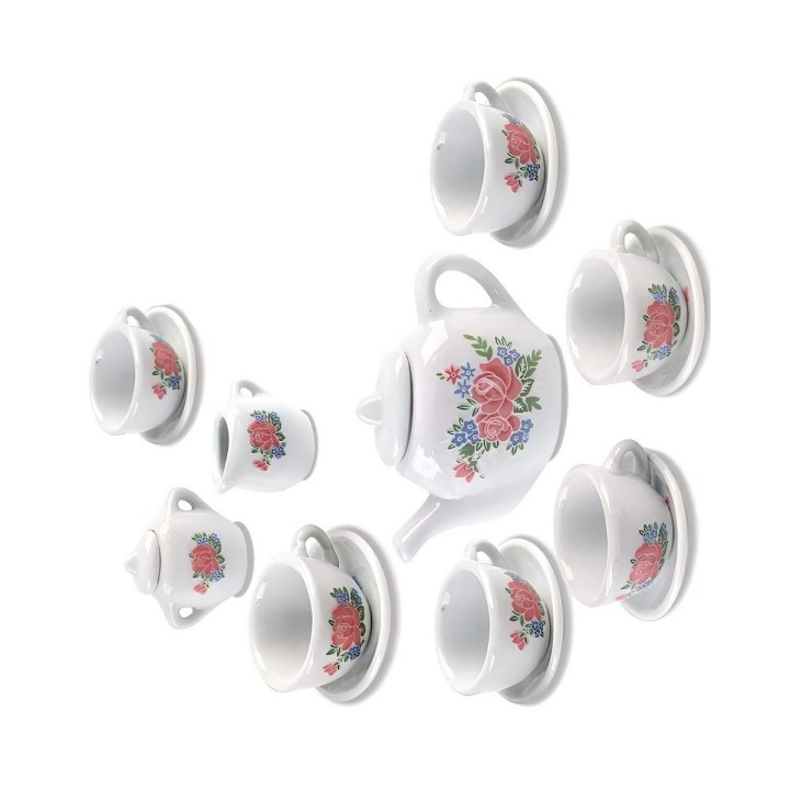 Juego De Te Porcelana Juguete Tetera Platos Pocillos Flor