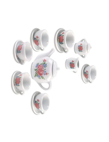Juego De Te Porcelana Juguete Tetera Platos Pocillos Flor