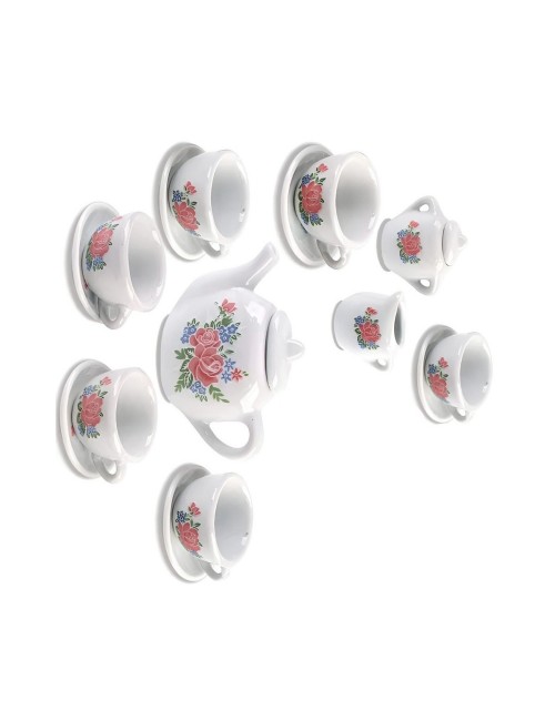 Juego De Te Porcelana Juguete Tetera Platos Pocillos Flor