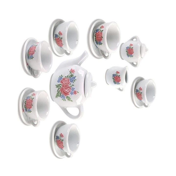 Juego De Te Porcelana Juguete Tetera Platos Pocillos Flor