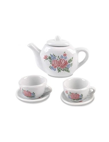 Juego De Te Porcelana Mini Juguete Tetera Platos Flores