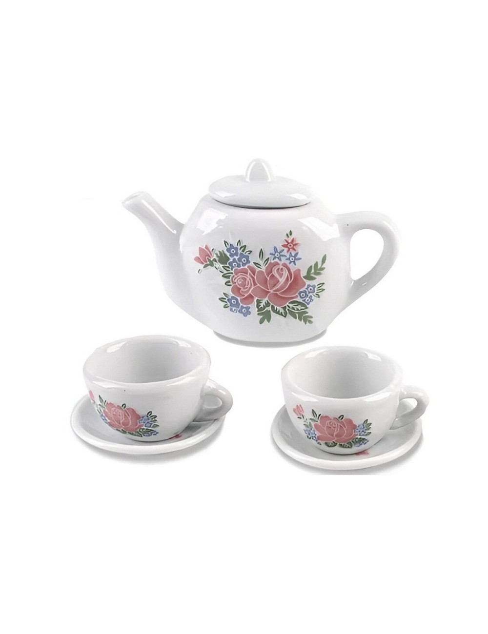 Juego De Te Porcelana Mini Juguete Tetera Platos Flores