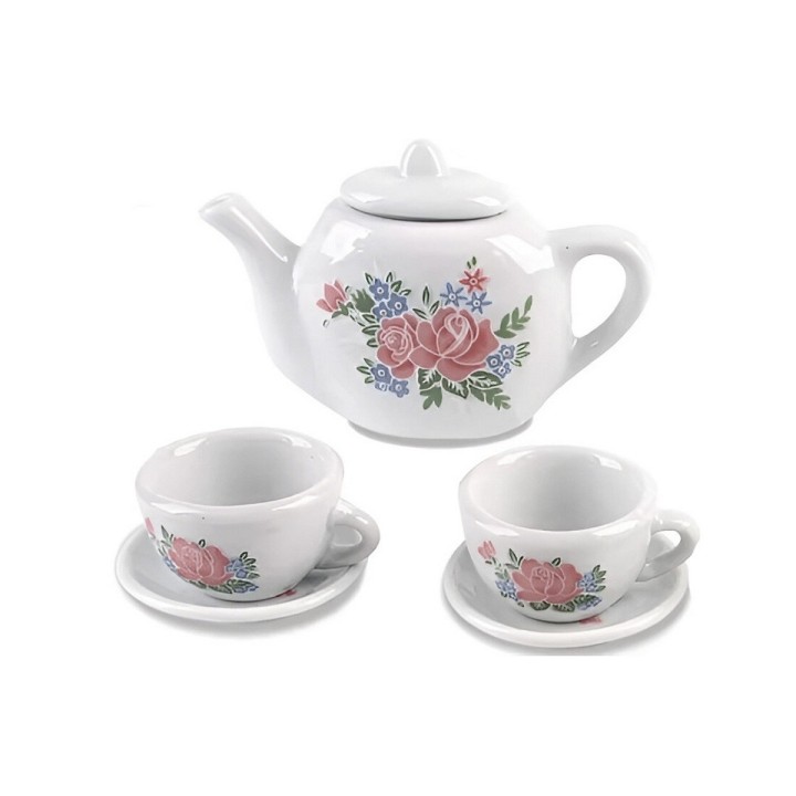 Juego De Te Porcelana Mini Juguete Tetera Platos Flores