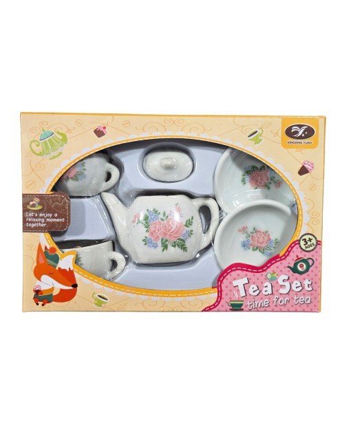 Juego De Te Porcelana Mini Juguete Tetera Platos Flores