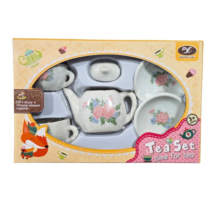 Juego De Te Porcelana Mini Juguete Tetera Platos Flores