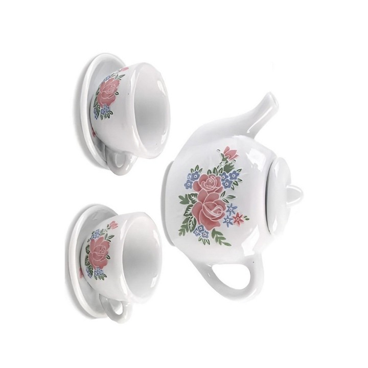 Juego De Te Porcelana Mini Juguete Tetera Platos Flores