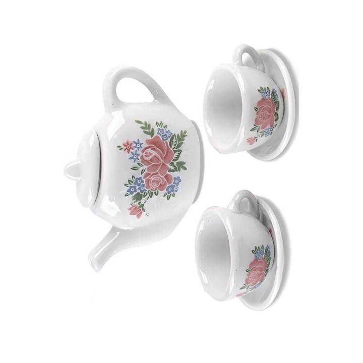 Juego De Te Porcelana Mini Juguete Tetera Platos Flores
