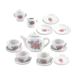 Juego De Te Porcelana Juguete Tetera Platos Pocillos Flores