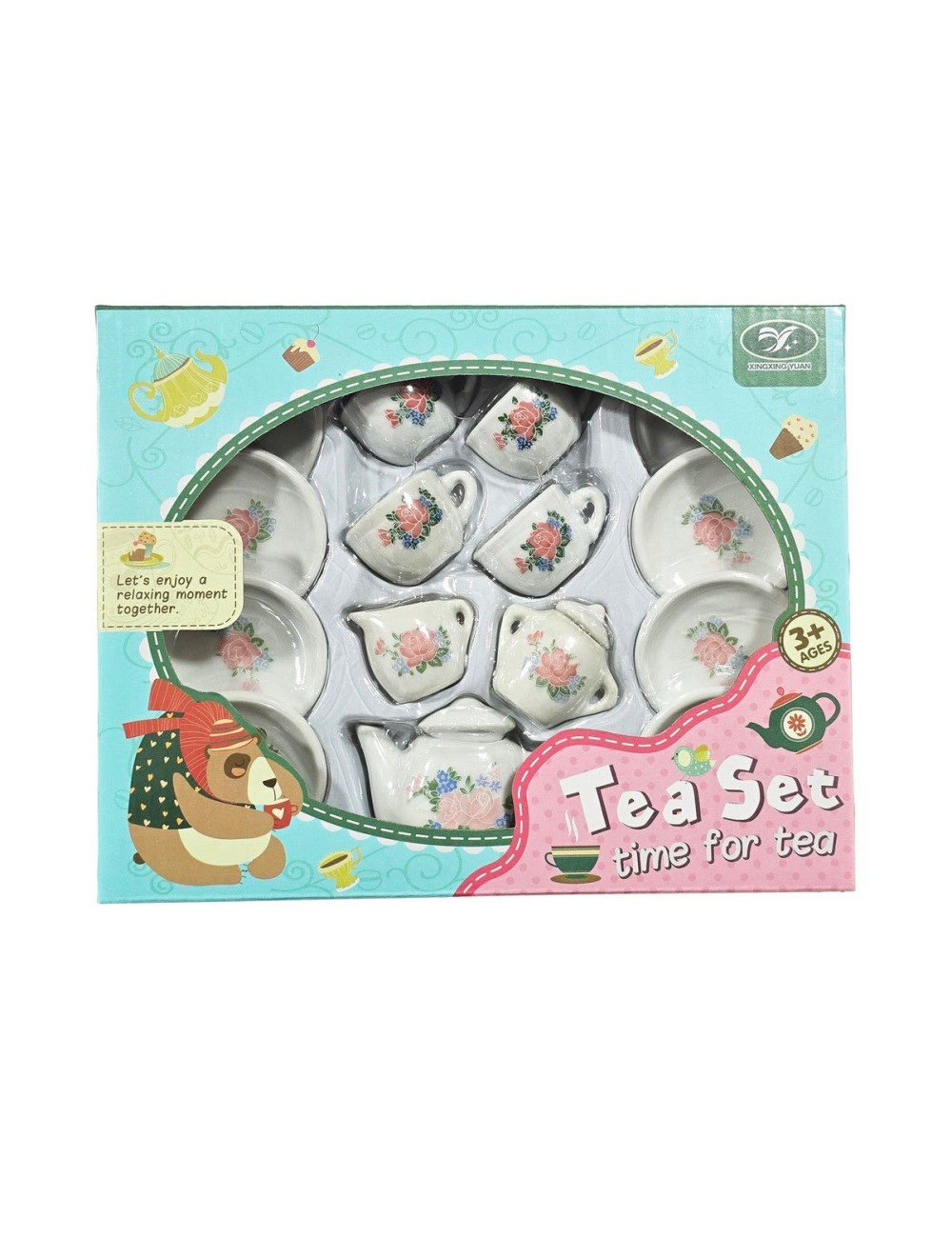 Juego De Te Porcelana Juguete Tetera Platos Pocillos Flores