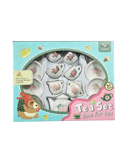 Juego De Te Porcelana Juguete Tetera Platos Pocillos Flores